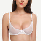 Unlined See Through 1/2 Cup Mesh Demi Shelf Underwired Bra White Wingslove