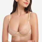 Unlined See Through 1/2 Cup Mesh Demi Shelf Underwired Bra Nude Wingslove