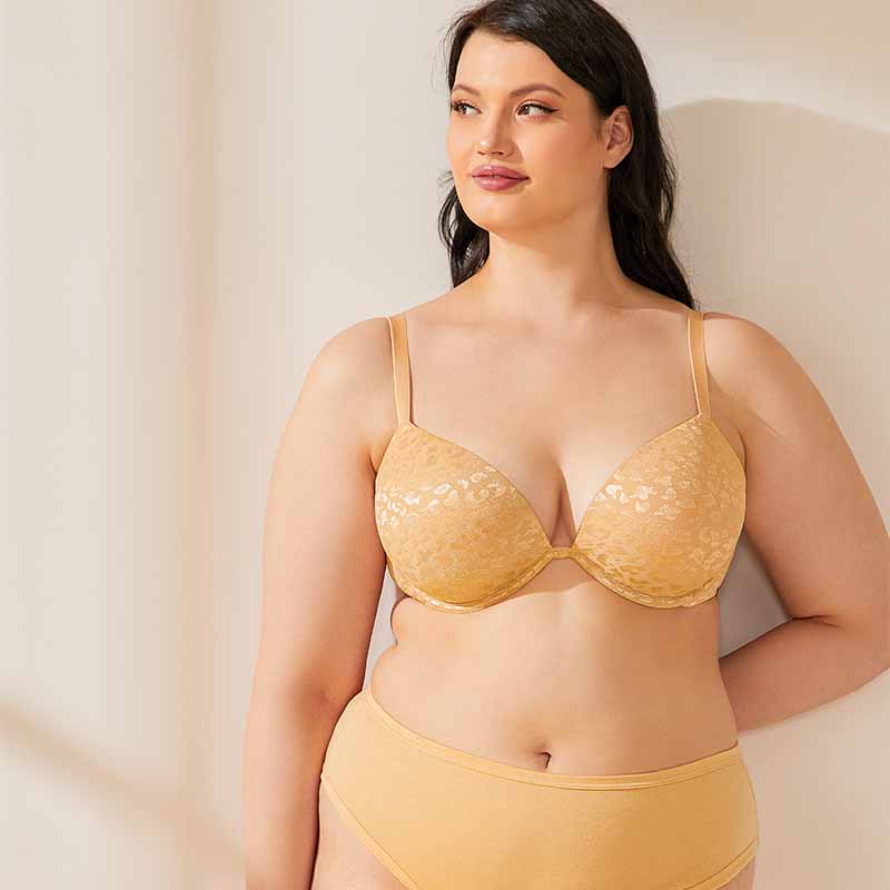Wingslove Deep V Padded Push Up Bra with Underwire, Gold