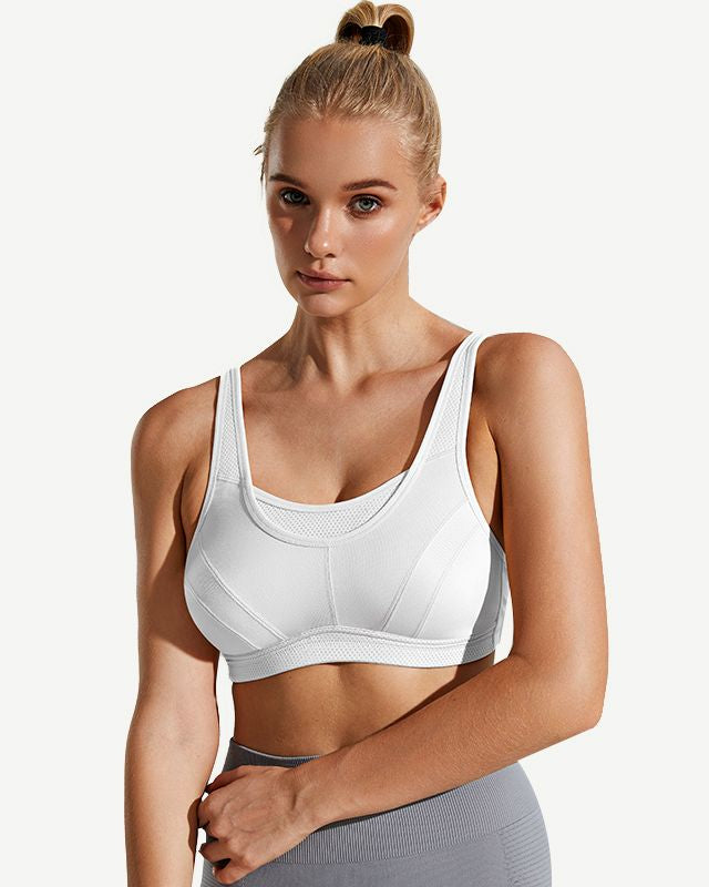 Full Coverage High Support Impact Solid wirefree Sports Bra White
