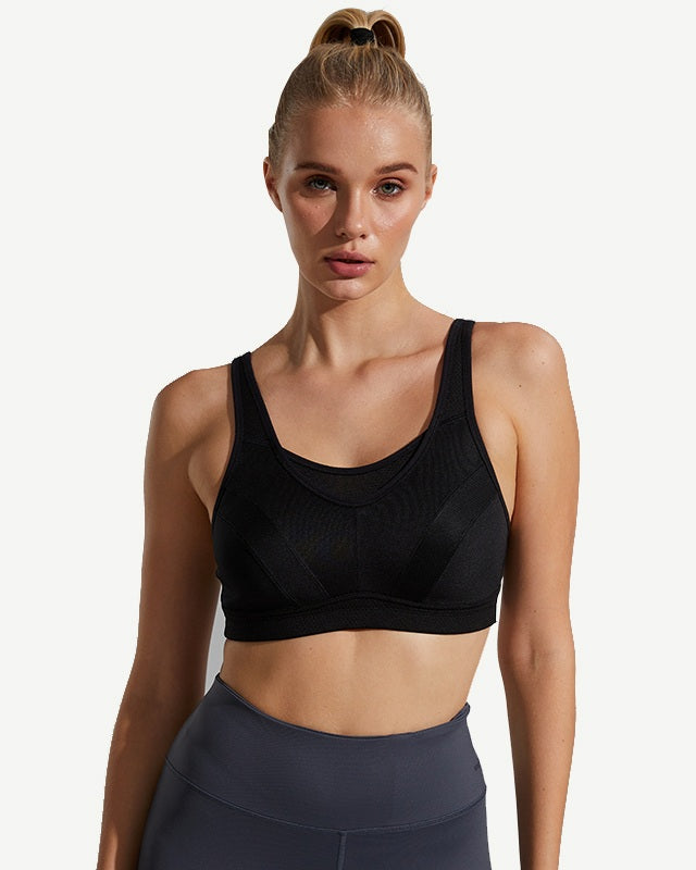 Full Coverage High Support Solid Sports Bra Black