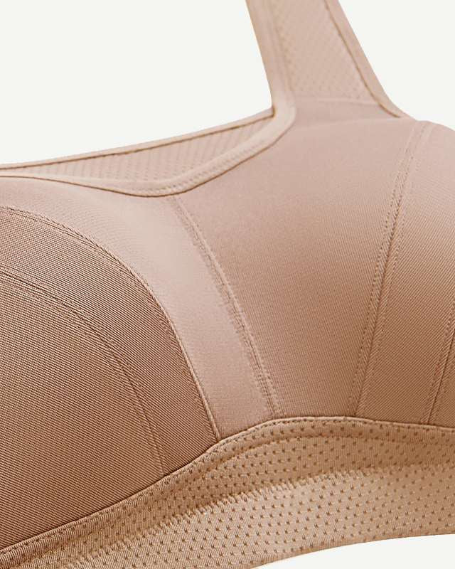 Full Coverage High Support Solid Stress Reliever Sports Bra Nude