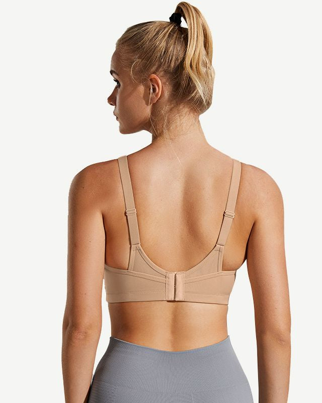 Full Coverage High Support Solid Stress Reliever Sports Bra Nude