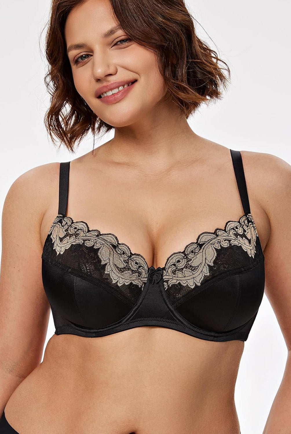 Plus Size Lace Mesh Underwired Full Coverage Shelf Bra - WingsLove