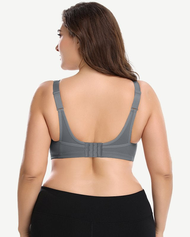 Plus Size Solid wirefree Absorb Breathable Sports Bra Grey
