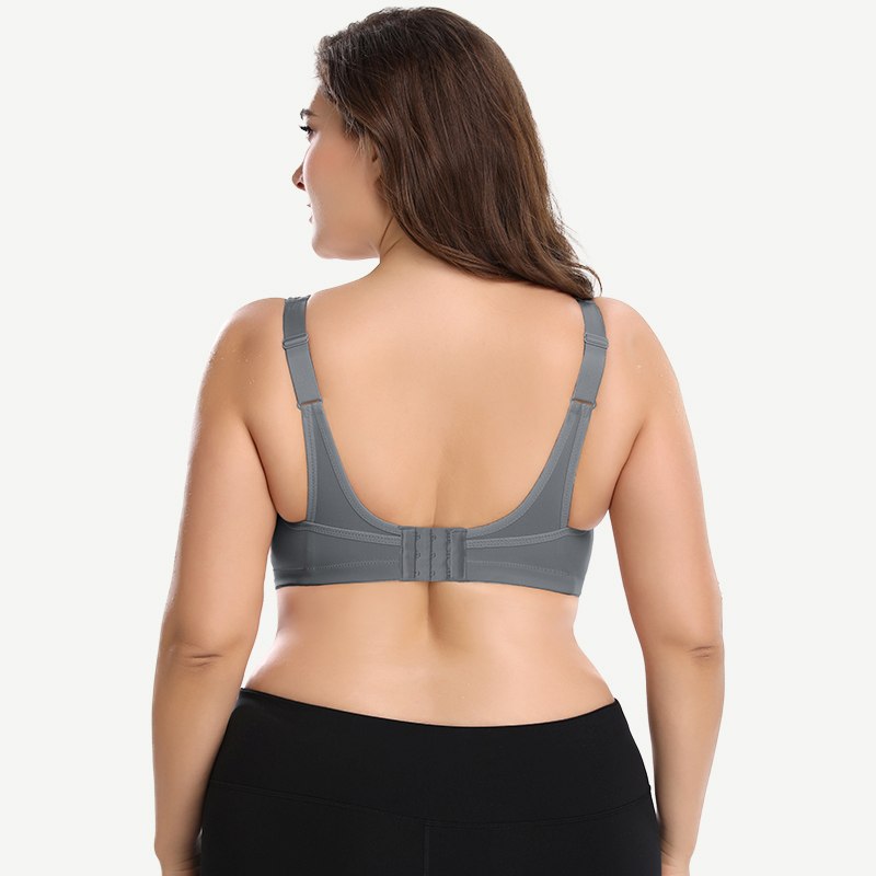 Plus Size Solid wirefree Absorb Breathable Sports Bra Grey