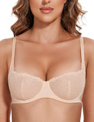 Sexy Lace Mesh Balconette See Through Bralette Half Cup Sheer Bras Nude - WingsLove