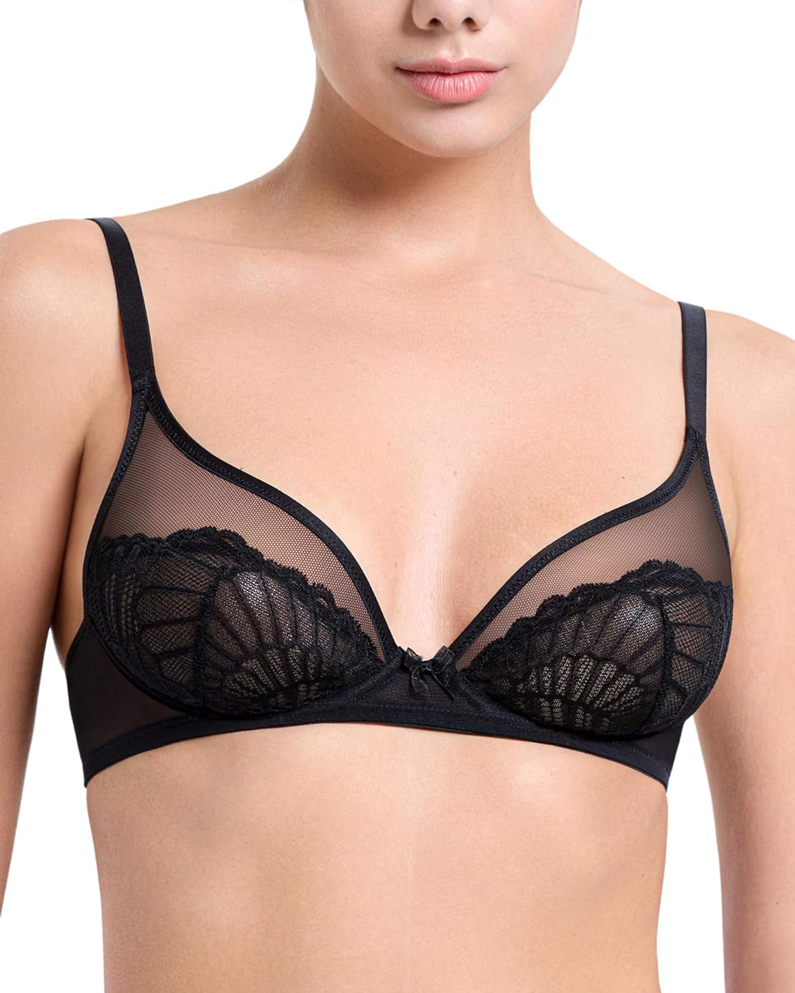 Sheer Lace Underwire Unlined Mesh & Adjustable Straps Black - WingsLove