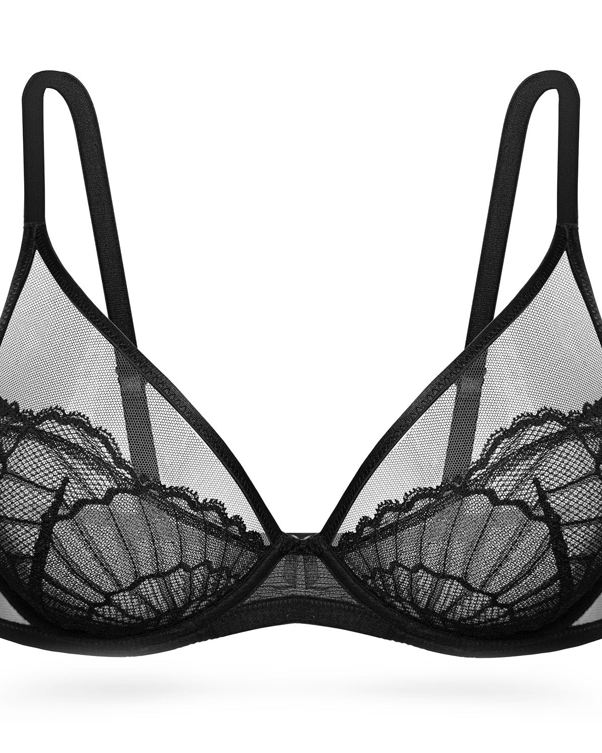 Sheer Lace Underwire Unlined Mesh & Adjustable Straps Black - WingsLove