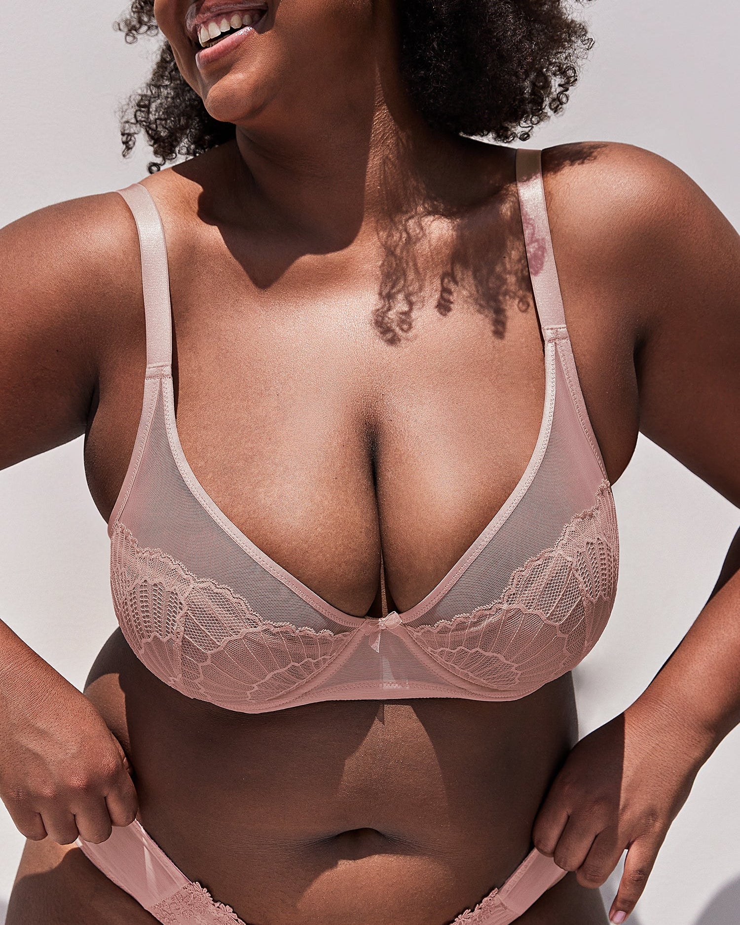 Sheer Lace Underwire Unlined Mesh & Adjustable Straps Bra Rose Pink - WingsLove