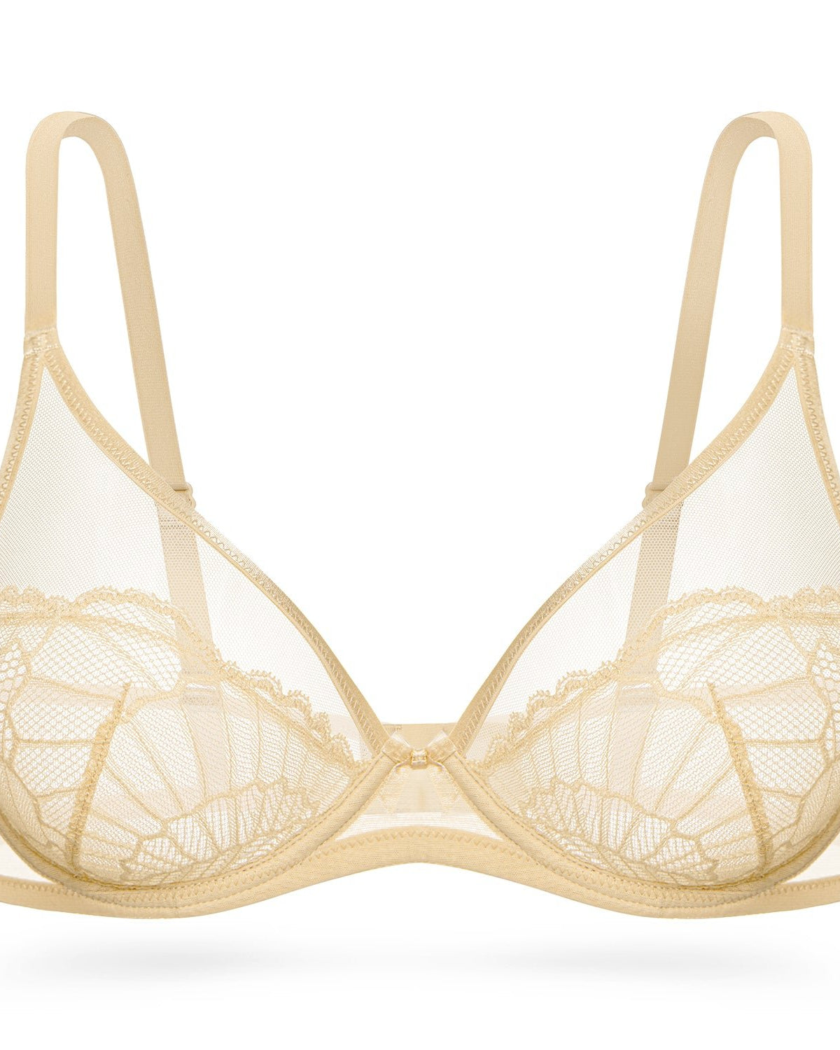Sheer Lace Underwire Unlined Mesh & Adjustable Straps Pink Nude - WingsLove
