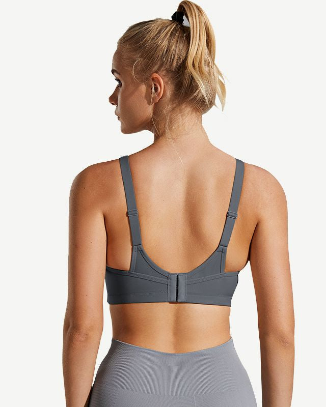 Full Coverage Solid Absorb Wirefree Breathable Sports Bra Grey