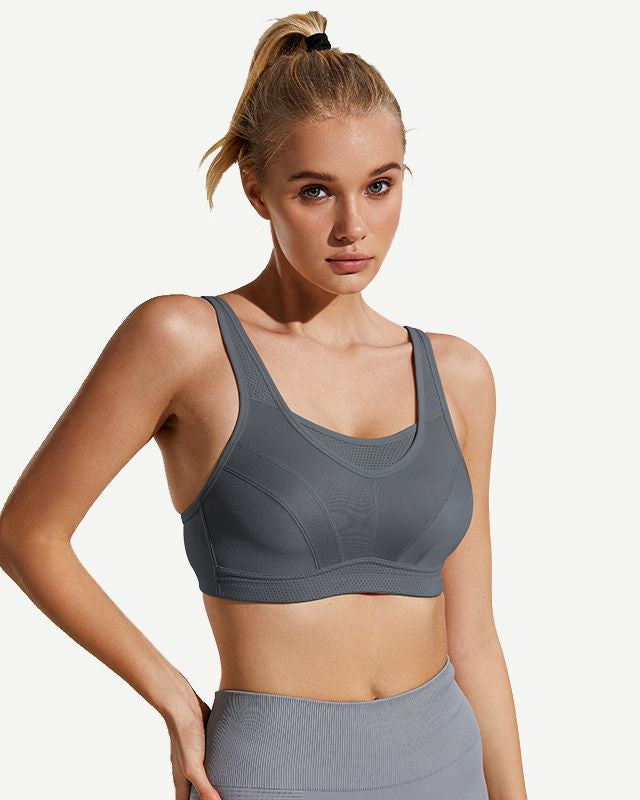Full Coverage Solid Absorb Wirefree Breathable Sports Bra Grey