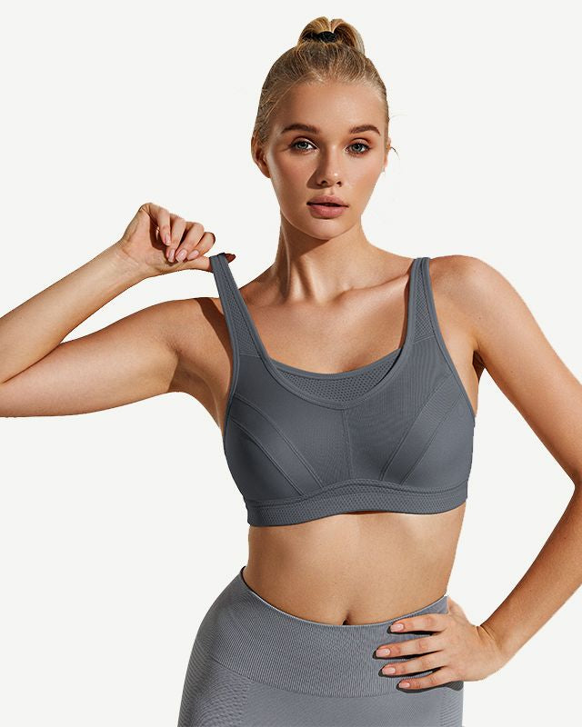 Full Coverage Solid Absorb Wirefree Breathable Sports Bra Grey