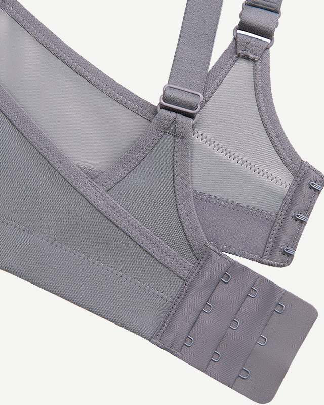 Full Coverage Solid Absorb Wirefree Breathable Sports Bra Grey