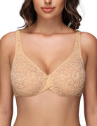 Wingslove Women's Sexy Lace Bra Sheer Bralette See Through Bras Underwire Added Support - WingsLove