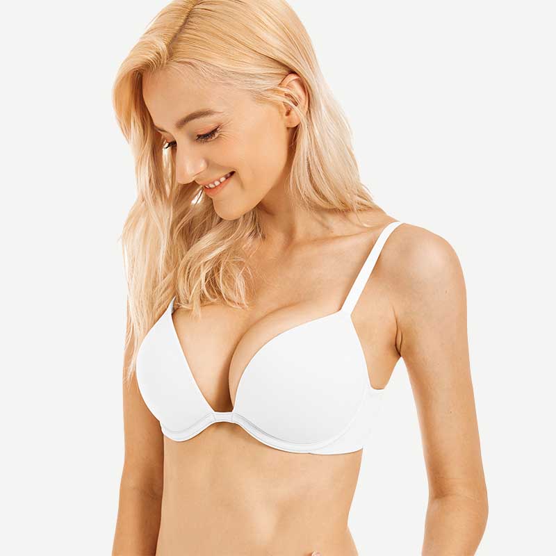 wingslove Deep V Padded Push Up Bra with Underwire, White