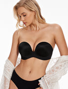 Women's Strapless Bra Full Figure Bras Plus Size Multiway Straps Wirefree Support Red Carpet Black - WingsLove