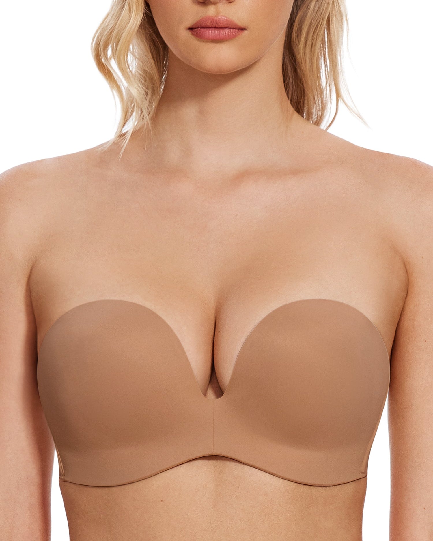 Women's Strapless Bra Full Figure Bras Plus Size Multiway Straps Wirefree Support Red Carpet Brown - WingsLove