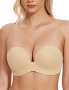 Women's Strapless Bra Full Figure Bras Plus Size Multiway Straps Wirefree Support Red Carpet Nude - WingsLove