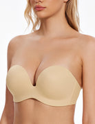 Women's Strapless Bra Full Figure Bras Plus Size Multiway Straps Wirefree Support Red Carpet Nude - WingsLove