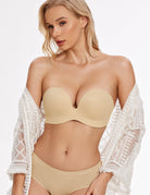 Women's Strapless Bra Full Figure Bras Plus Size Multiway Straps Wirefree Support Red Carpet Nude - WingsLove