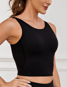 Workout Vests Tops for Women High Neck Longline Sports Bra Tank Built Black - WingsLove