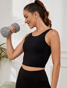 Workout Vests Tops for Women High Neck Longline Sports Bra Tank Built Black - WingsLove