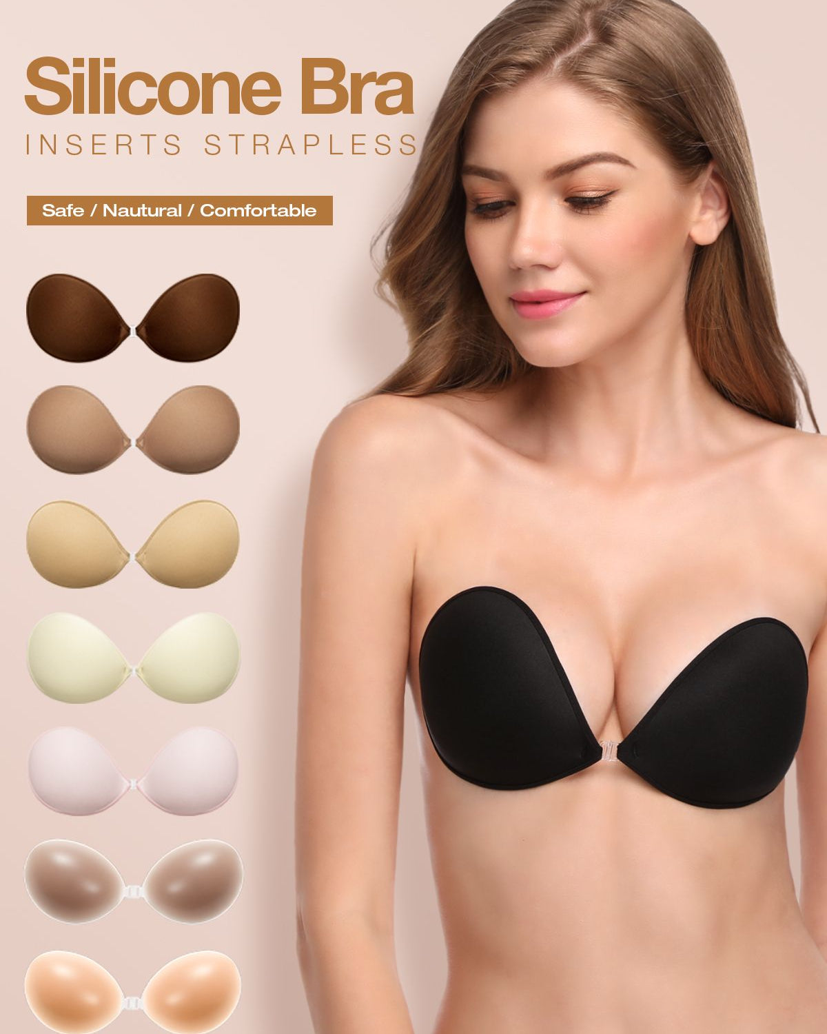 Adhesive Push-up Reusable Self Silicone Bra Black - WingsLove