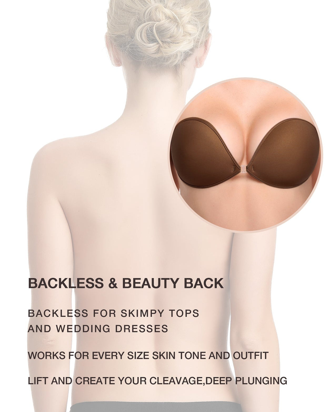 Adhesive Push-up Reusable Self Silicone Bra Coffee Brown - WingsLove