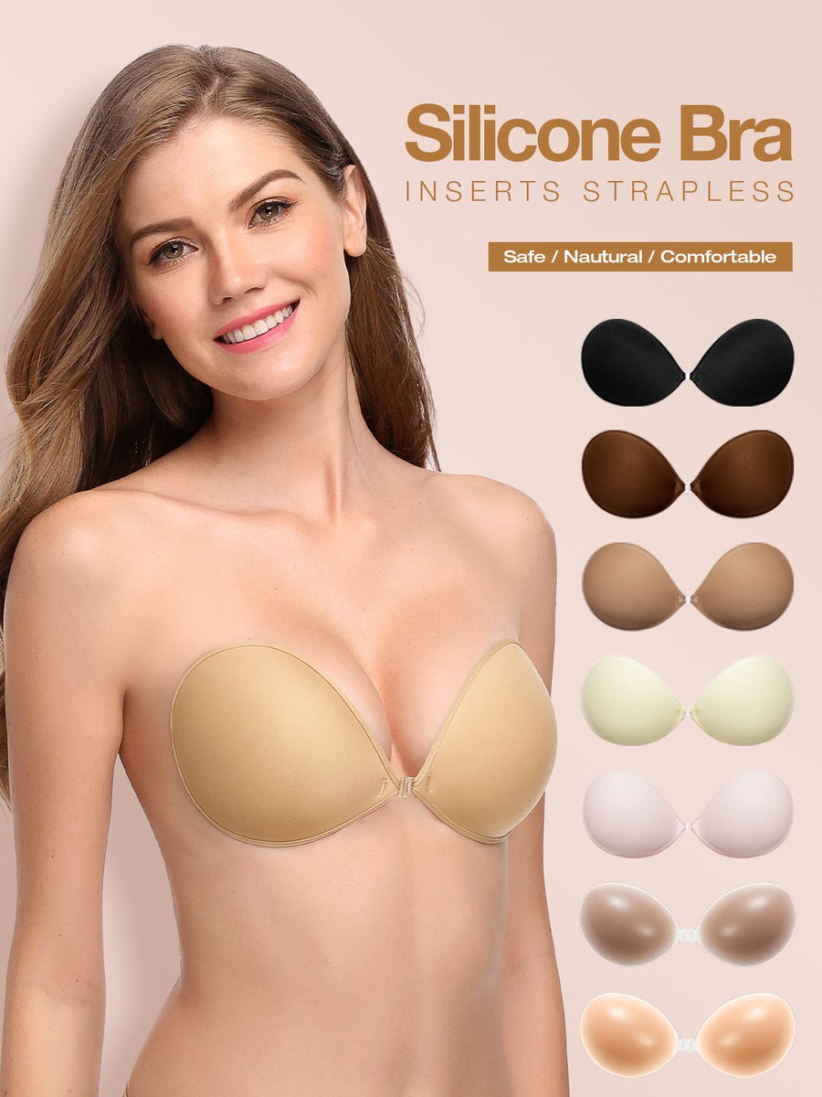 SAYFUT Push-up Nude Strapless And Backless Bra, Nude Silicone Push-up  Adhesive Bra 