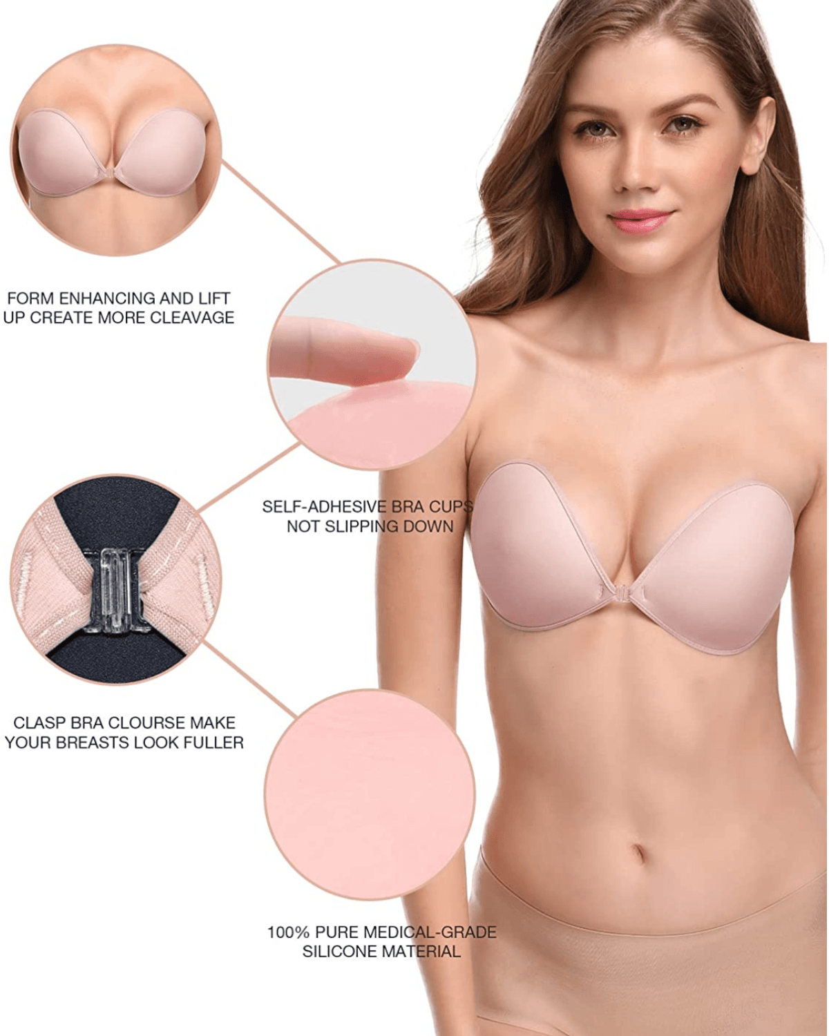 Adhesive Push-up Reusable Self Silicone Bra Light Pink - WingsLove