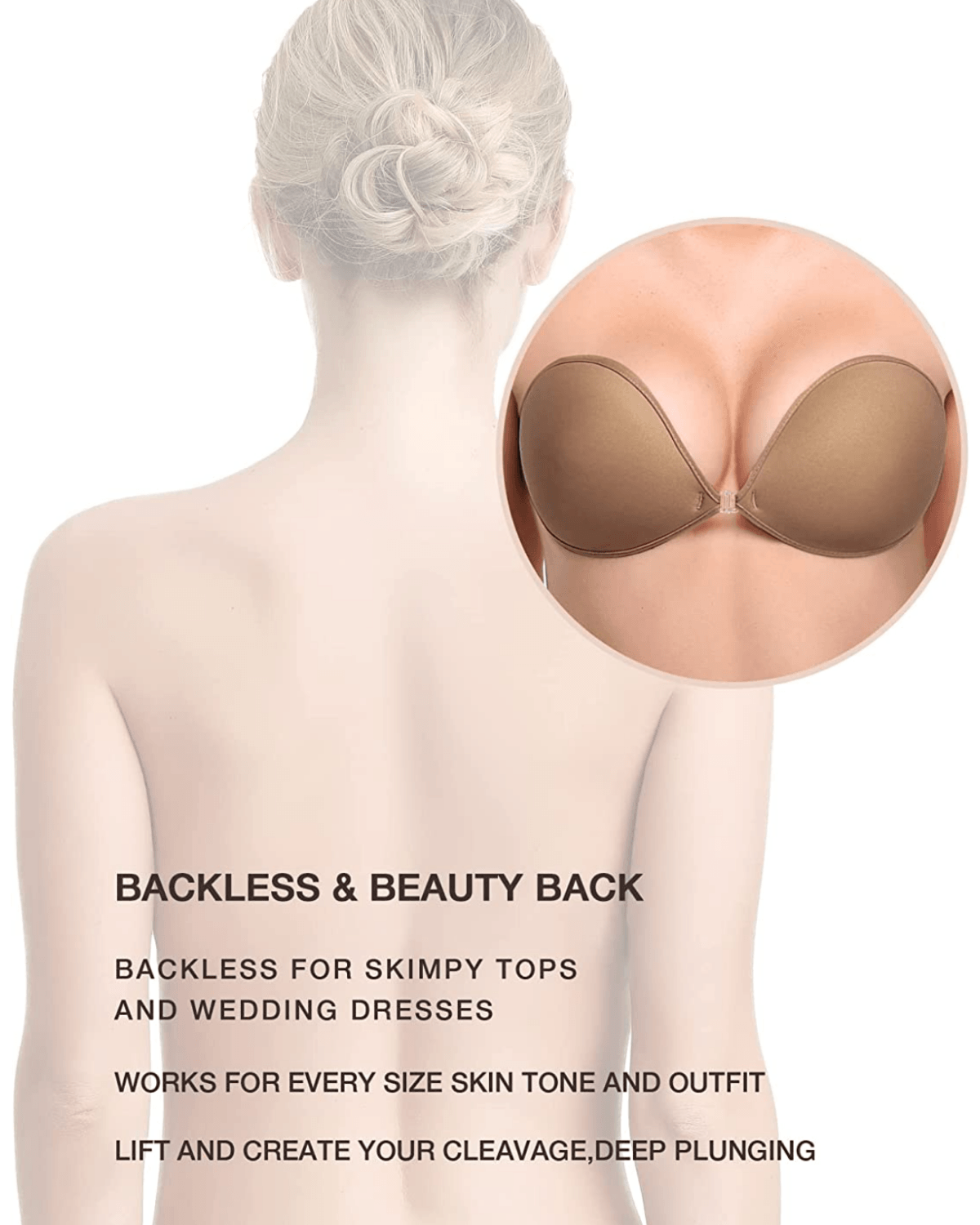 Adhesive Push-up Reusable Self Silicone Bra Milk Coffee - WingsLove