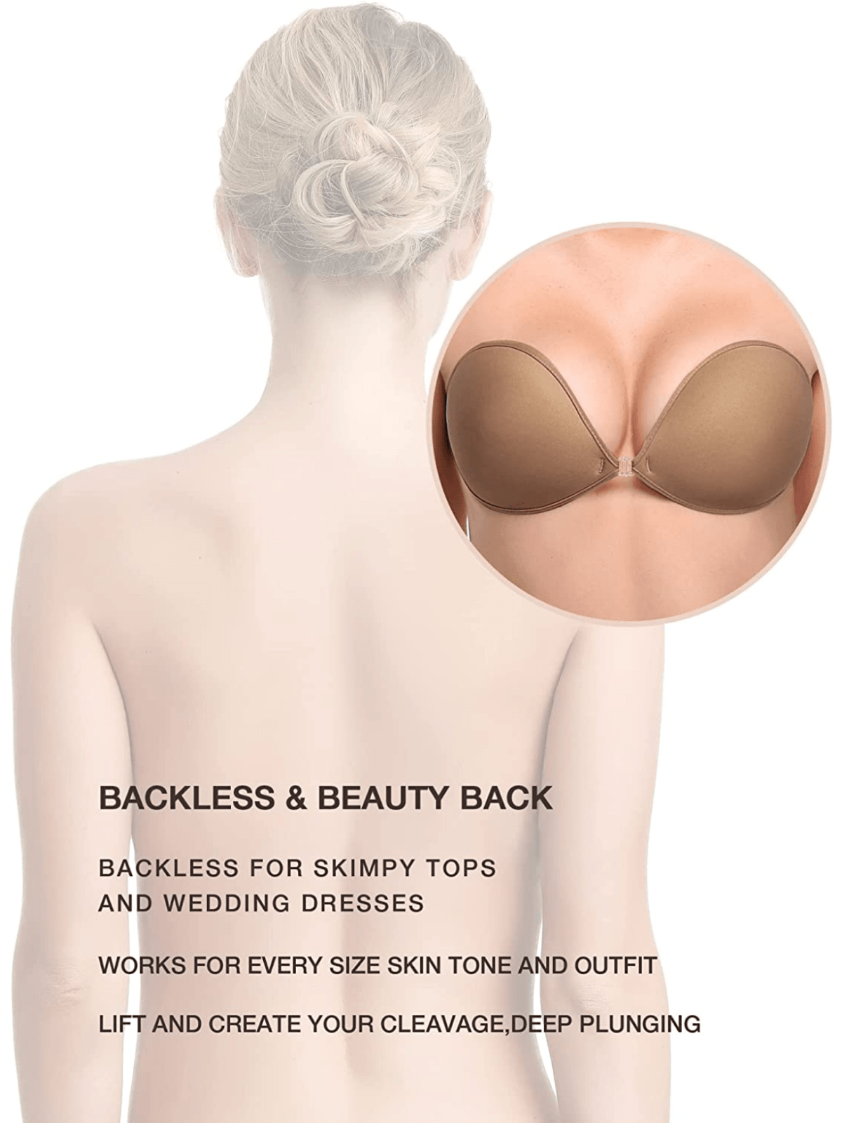 Adhesive Push-up Reusable Self Silicone Bra Milk Coffee - WingsLove