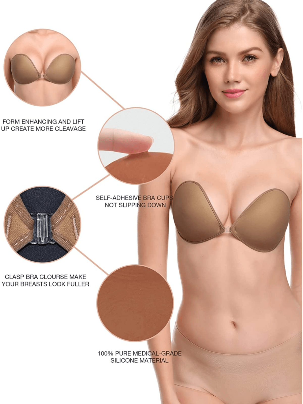 Adhesive Push-up Reusable Self Silicone Bra Milk Coffee - WingsLove