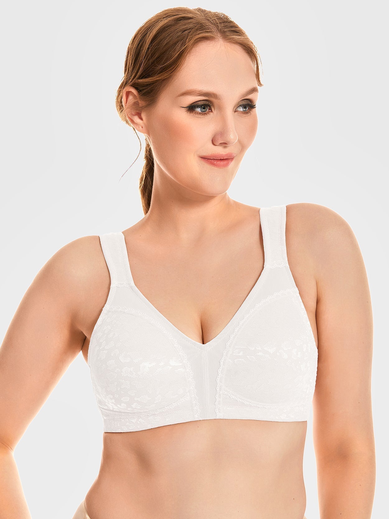 Cushion Strap Wirefree Sports Minimizer Bra For Bigger Size White - WingsLove