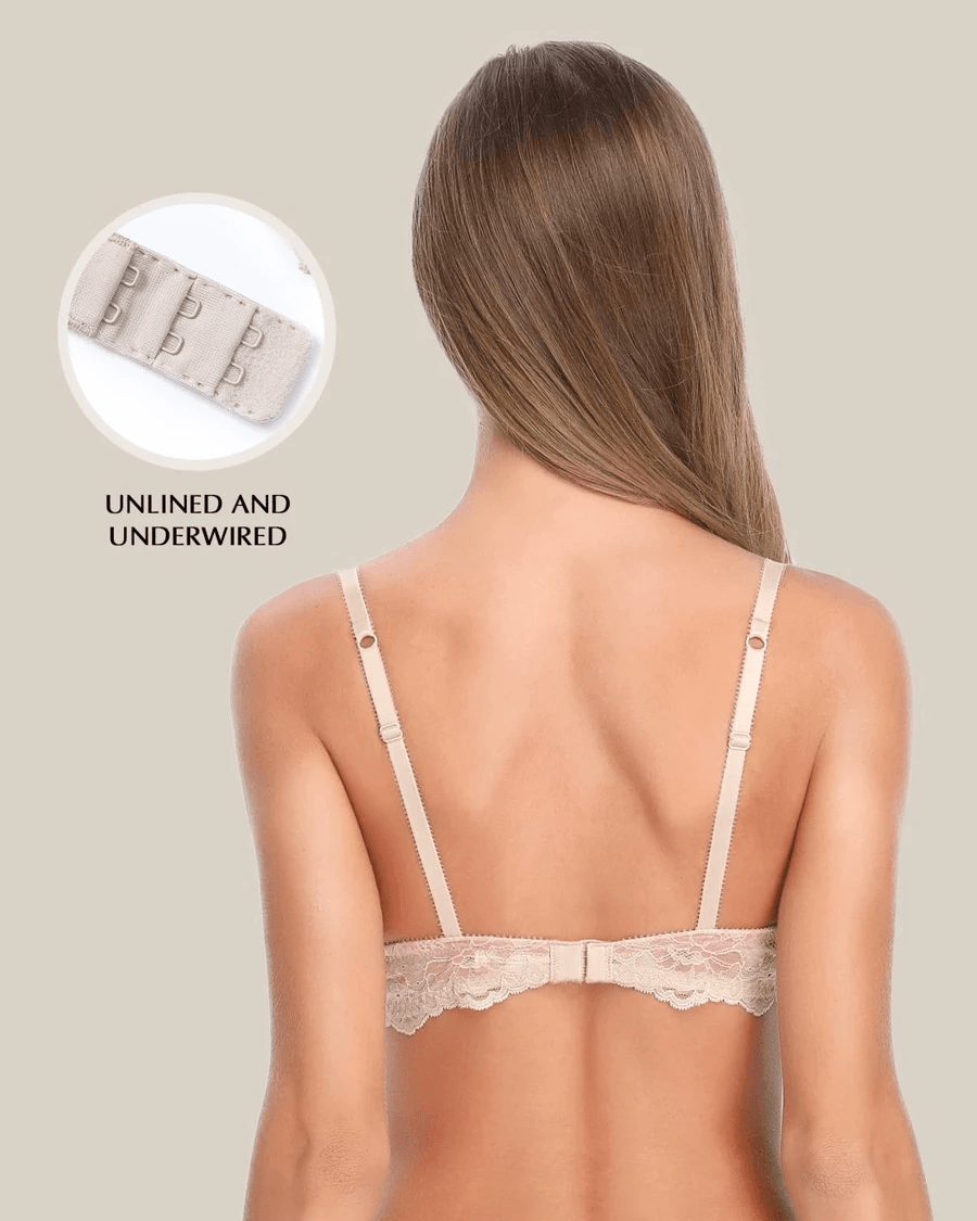Eyelash Lace Demi Sexy Sheer Lace Balconette Bra Nude - WingsLove
