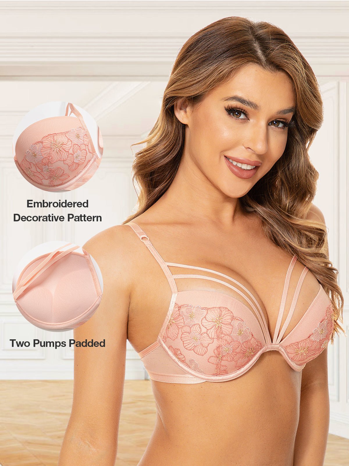 Floral Lace Embroidery Push Up Bra - WingsLove