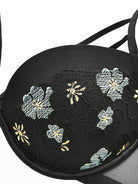 Floral Lace Embroidery Push Up Bra Black - WingsLove