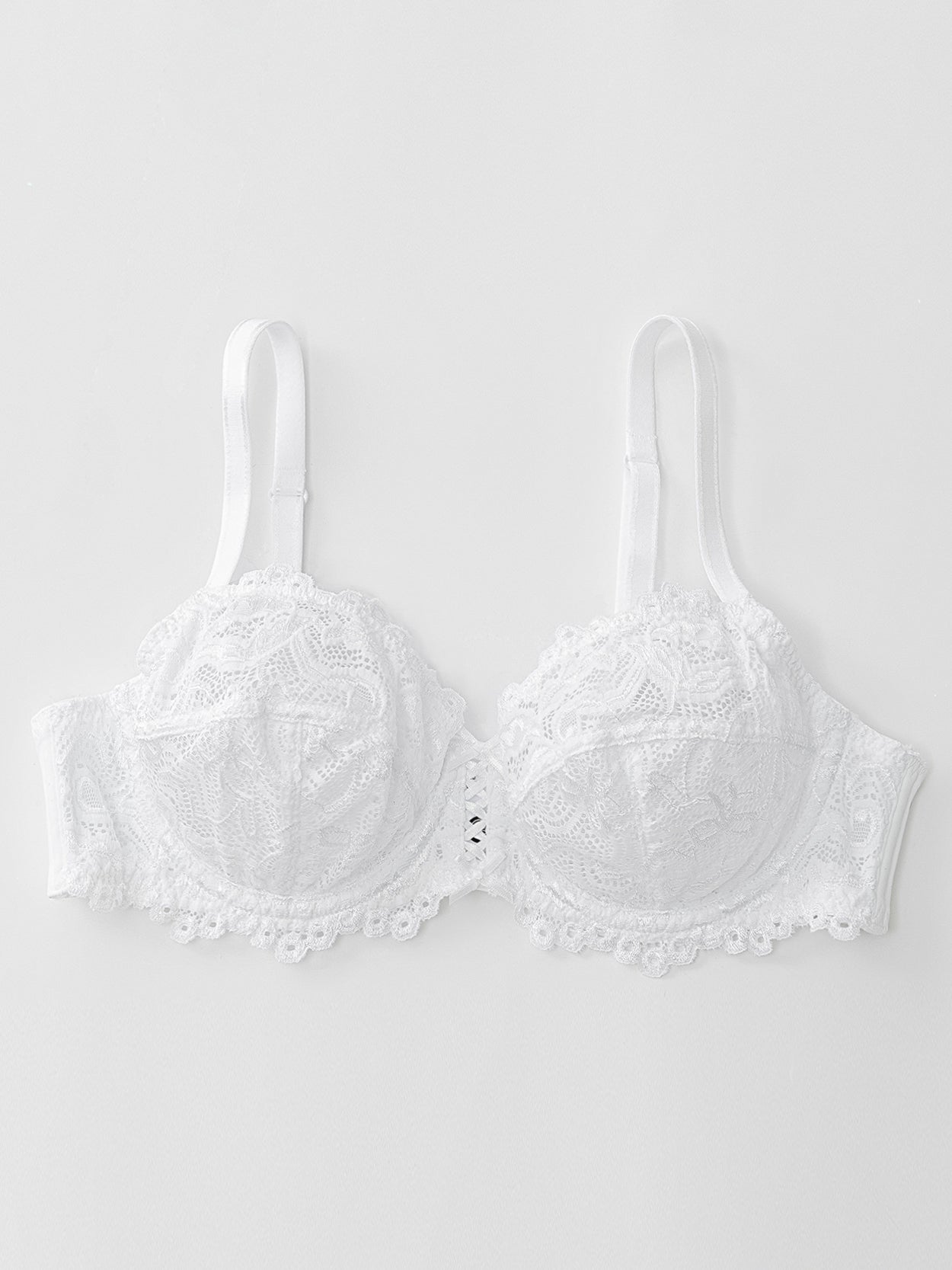 Floral Lace Non-Padded Full Coverage Underwire Bra White - WingsLove