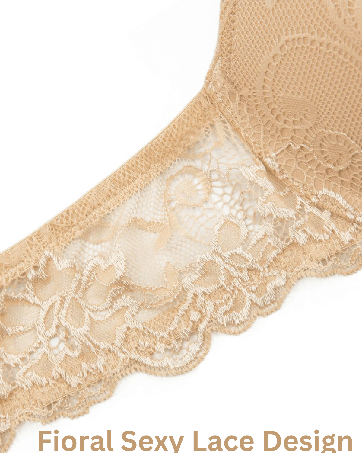 Floral Lace Push-Up Lightly Padded Demi Plunge Underwire Bra Nude - WingsLove