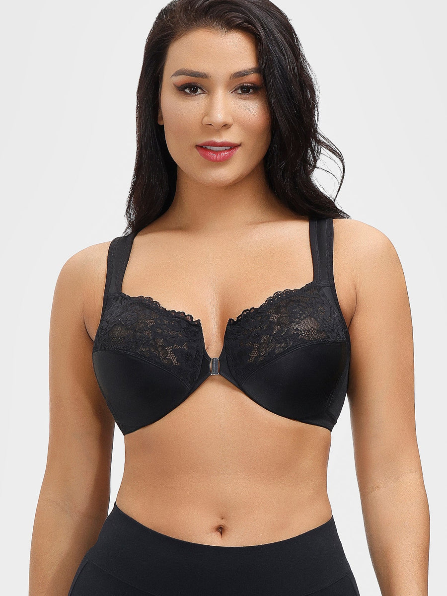 Front Closure Push up Bra Plus Size Lace No Padded Underwire Bra – WingsLove
