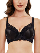 Full Coverage Minimizer Bra Lace Floral See Through Non-Padded Underwire Plus Size Bras Black - WingsLove