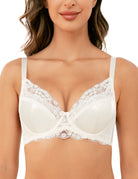 Full Coverage Minimizer Bra Lace Floral See Through Non-Padded Underwire Plus Size Bras Ivory - WingsLove