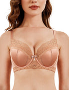 Full Coverage Minimizer Bra Lace Floral See Through Non-Padded Underwire Plus Size Bras Peach Blossom - WingsLove