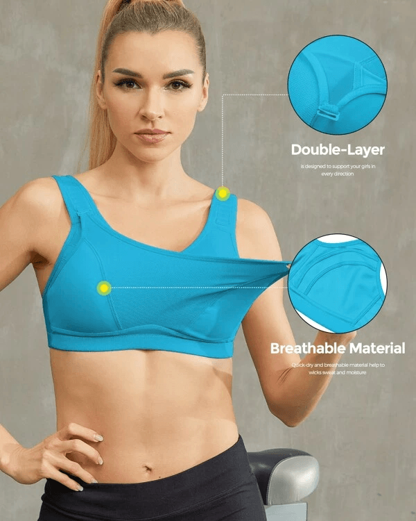 High Impact Bounce Adjustable Workout Bra Blue - WingsLove