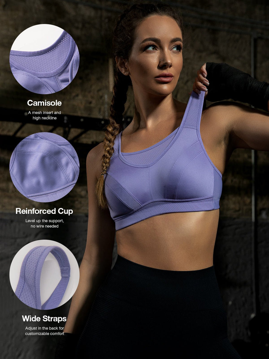 WingsLove Womens High Impact Sports Bra Wirefree Molded Cup Reflective  Stripe Sports Bras Racerback High Support Workout Bra（Grey-Blue，36DD） :  : Clothing, Shoes & Accessories