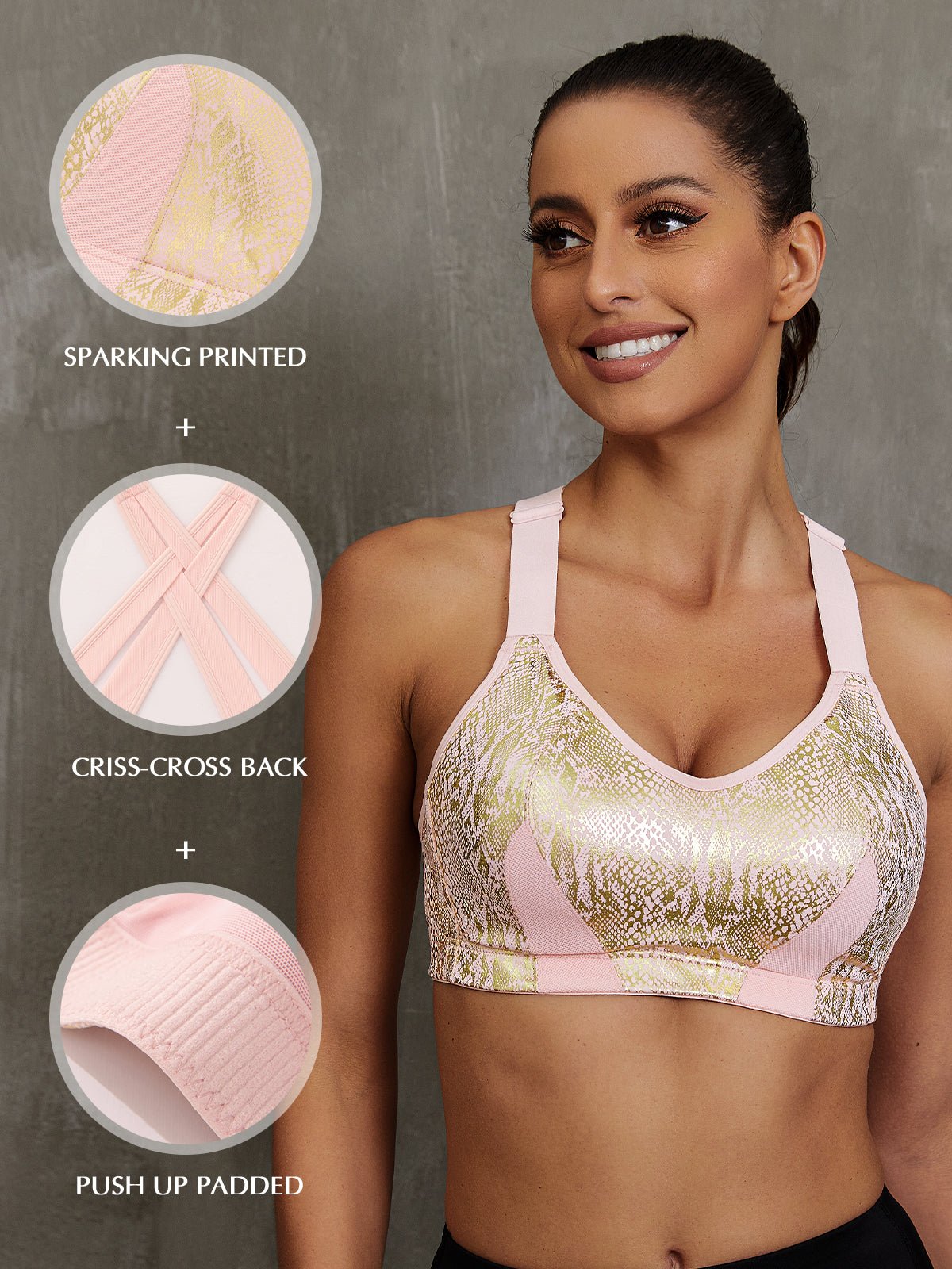 High Impact Sparkly Padded Racerback Bras - WingsLove