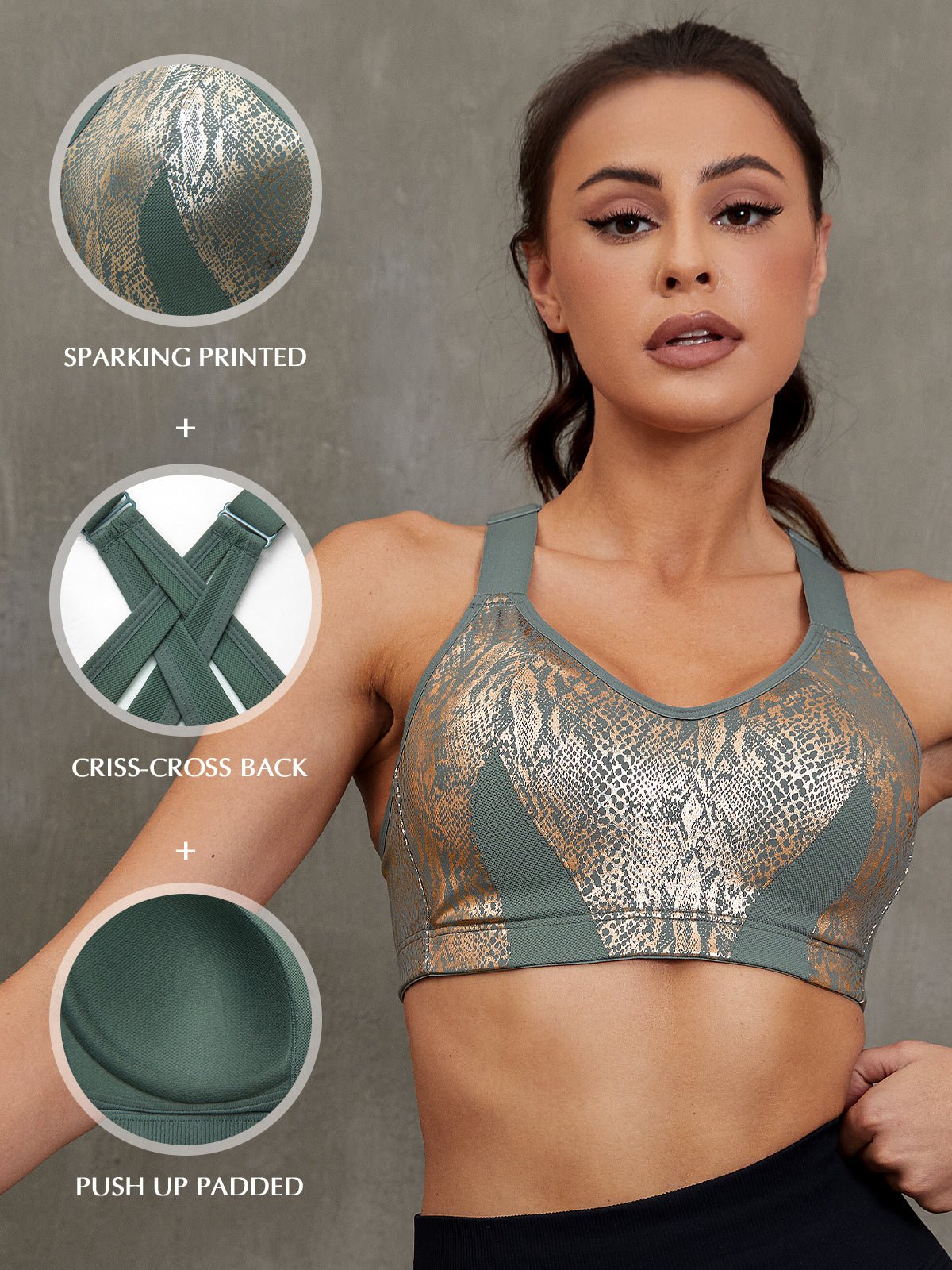 High Impact Sparkly Padded Racerback Bras - WingsLove