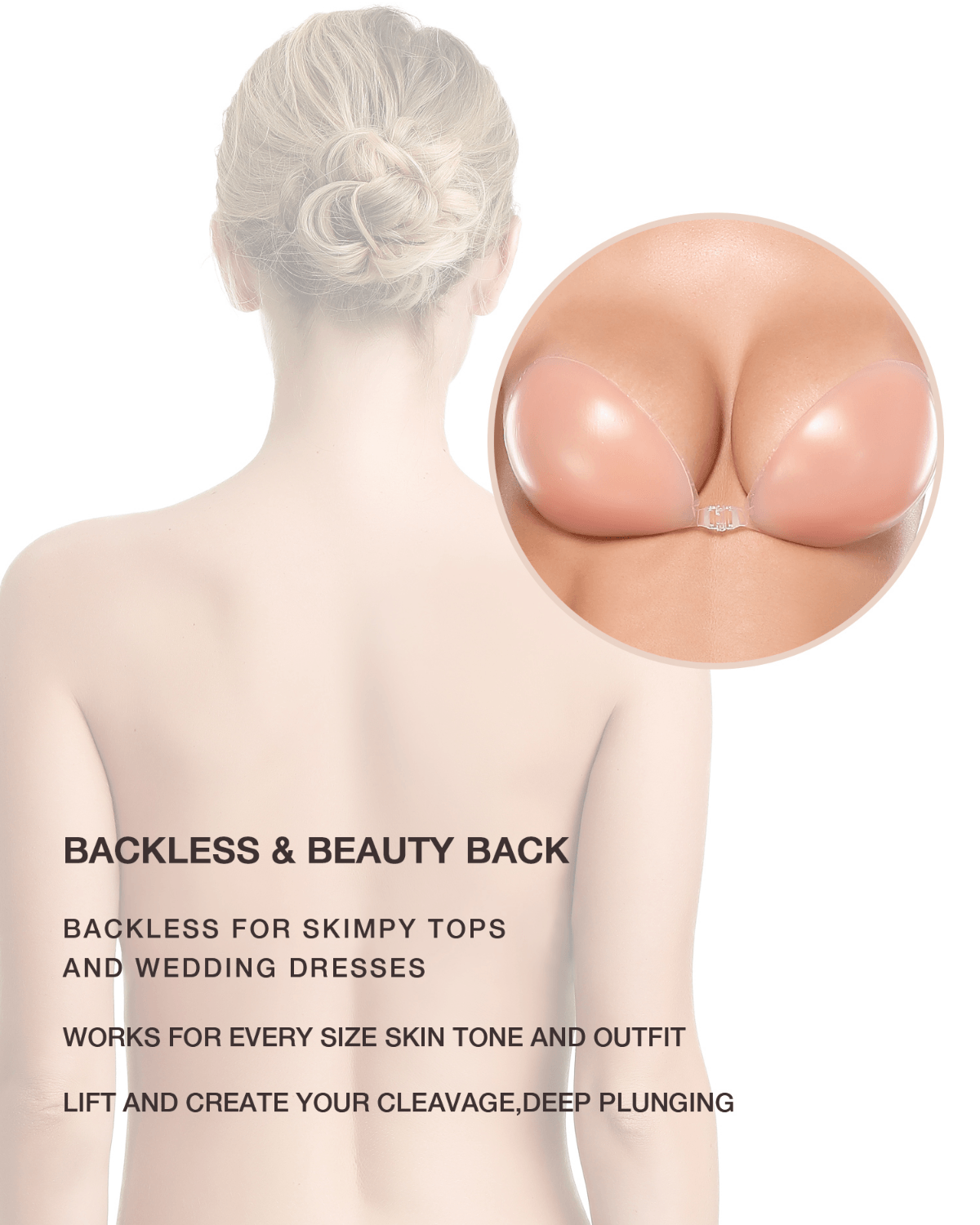 Invisible Silicone Strapless Sticky Waterproof Plunge Bra Pasty Bra Inserts Nude - WingsLove